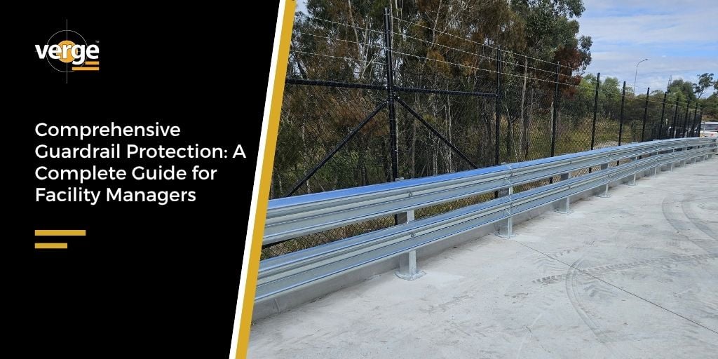 Steel guardrail along a facility road