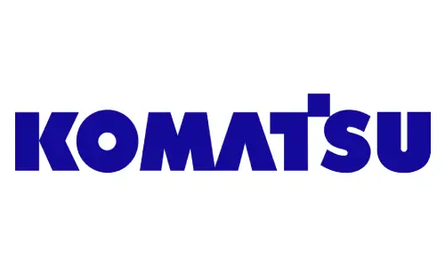 Komatsu logo in bold blue letters
