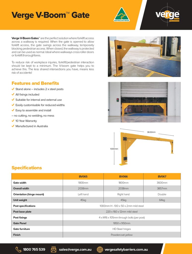 Verge V-Boom Gate for safe forklift access