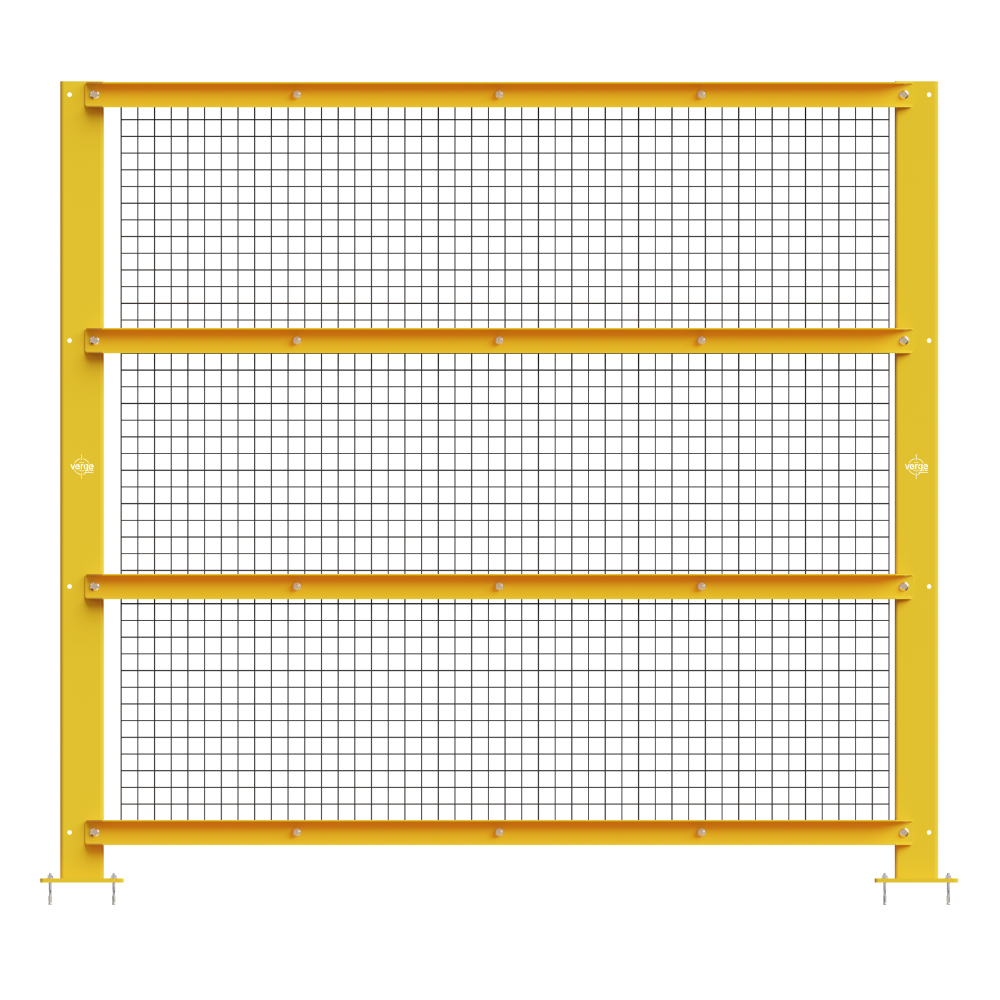 Yellow metal safety barrier with wire mesh panel