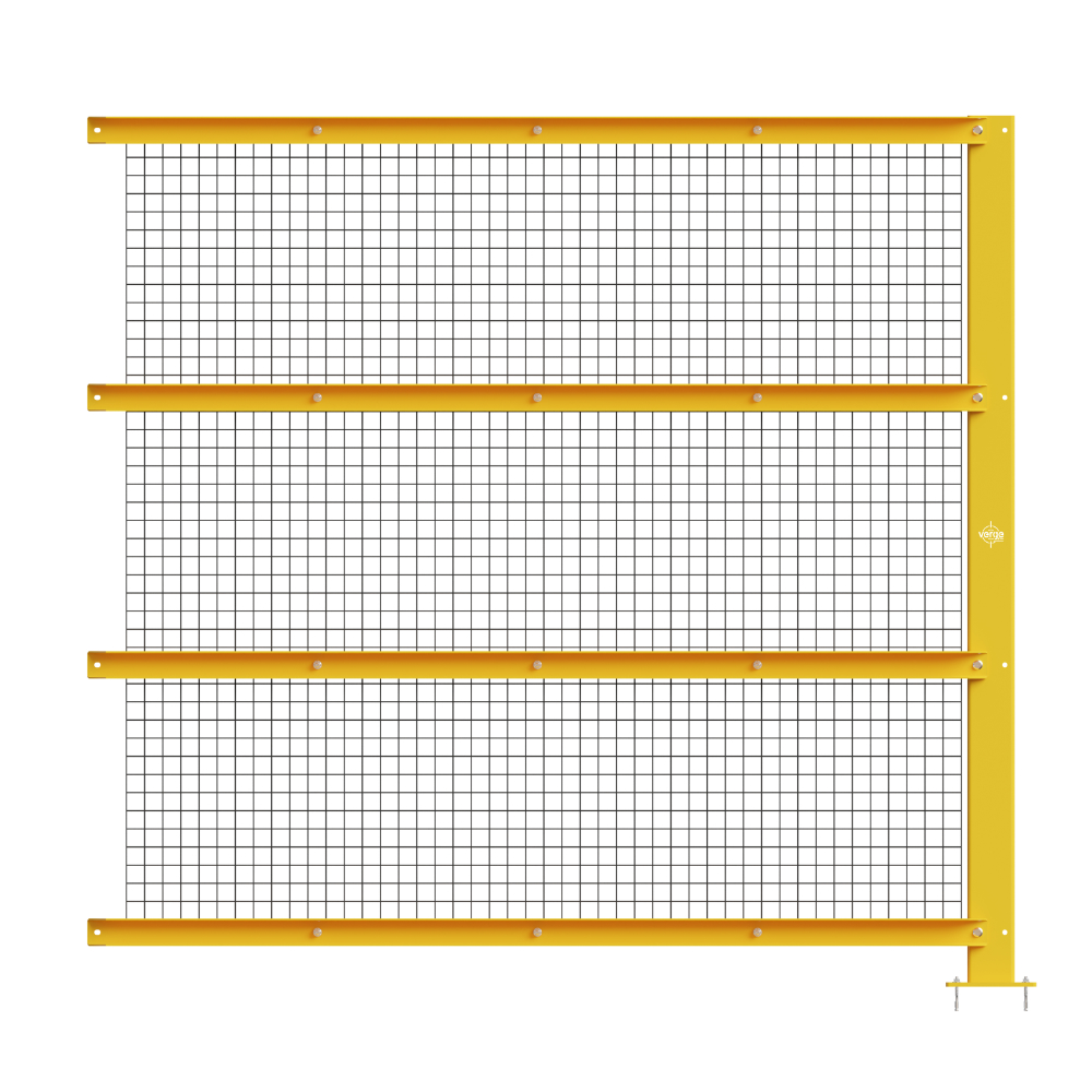 Yellow metal safety barrier with wire mesh panels