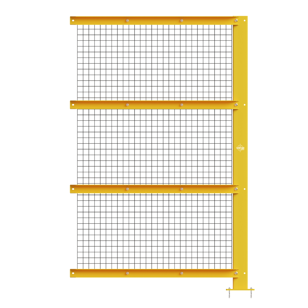 Yellow metal safety barrier with wire mesh panels