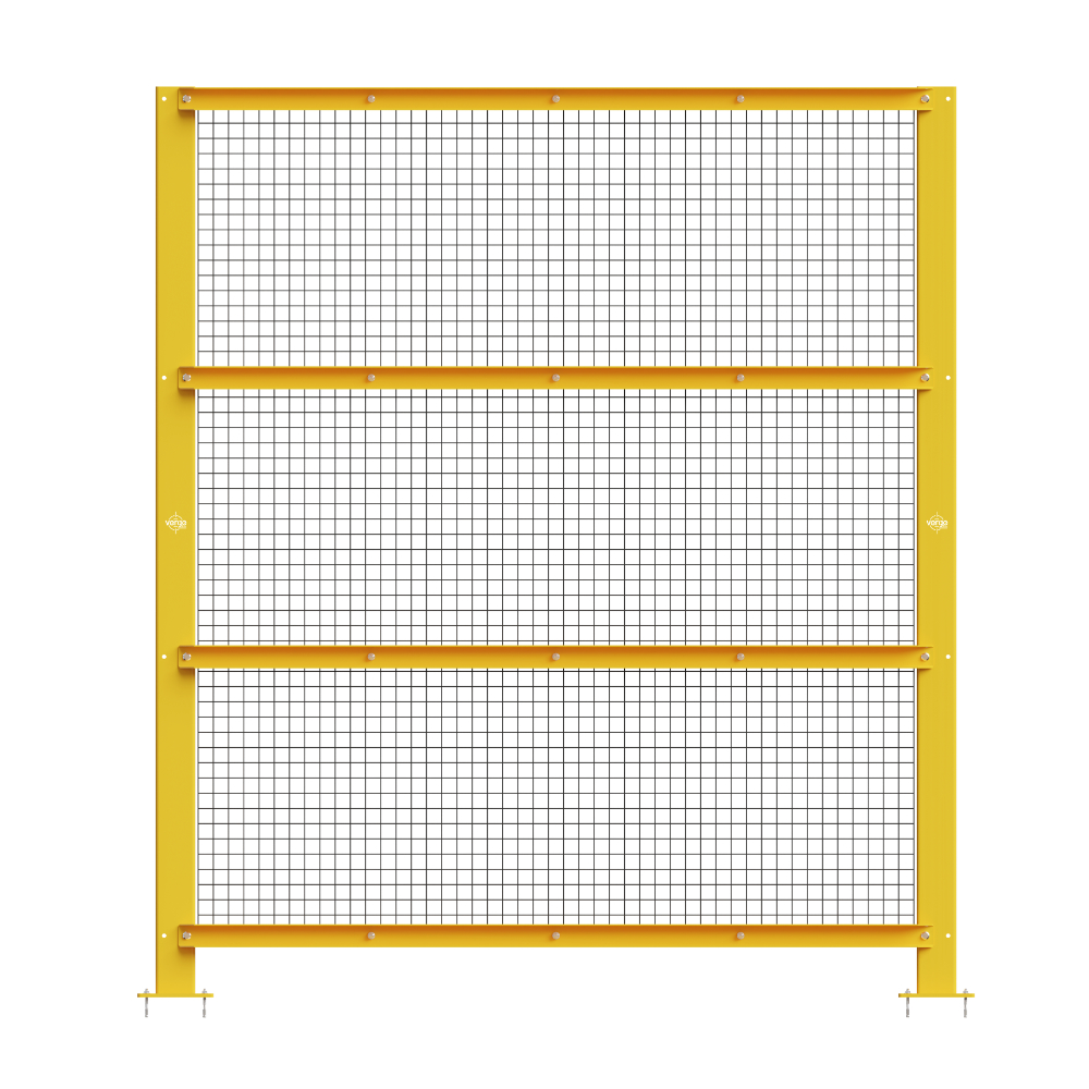 Yellow metal safety barrier with wire mesh panels