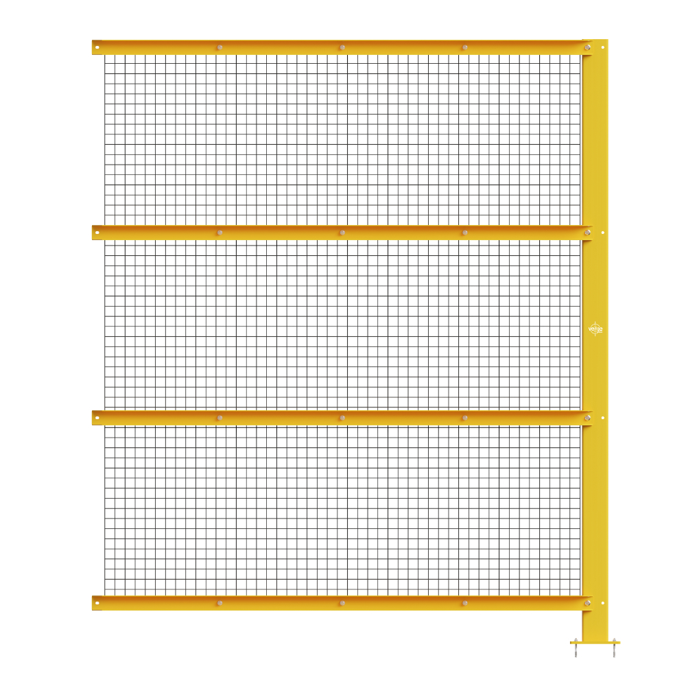 Yellow metal safety barrier with wire mesh panels