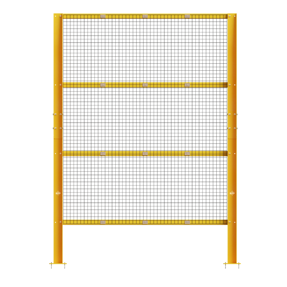 Yellow metal safety fence with wire mesh panels