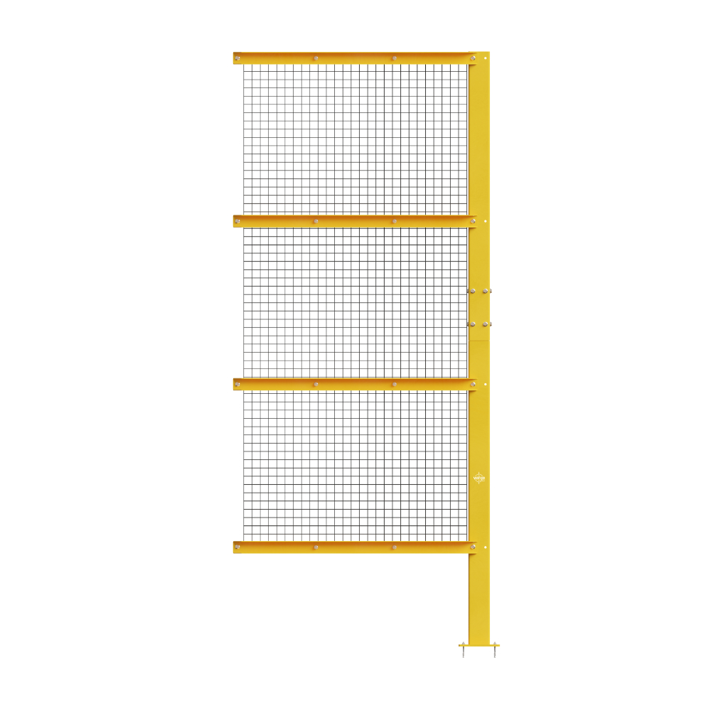 Yellow metal safety barrier with wire mesh panels