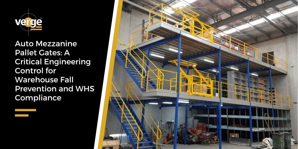 Warehouse mezzanine with yellow safety pallet gates