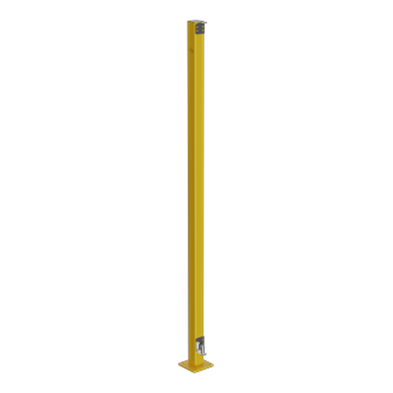 Yellow industrial safety sensor post with base plate
