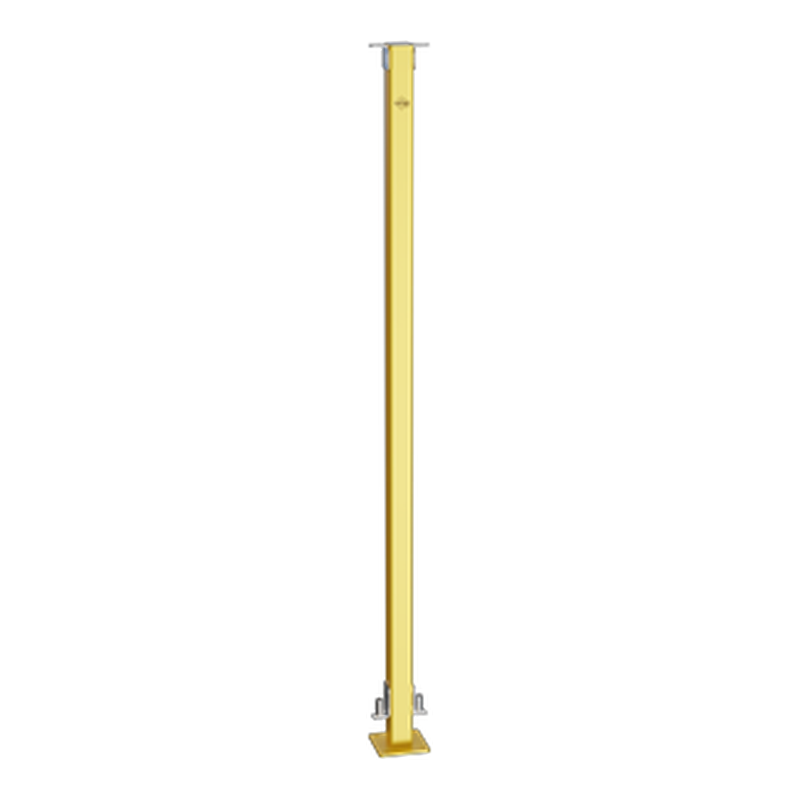 Yellow steel support post with base plate