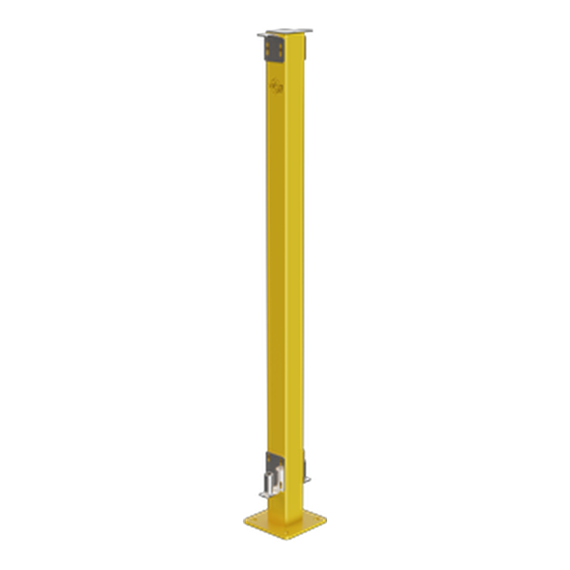 Yellow steel safety bollard post with base plate