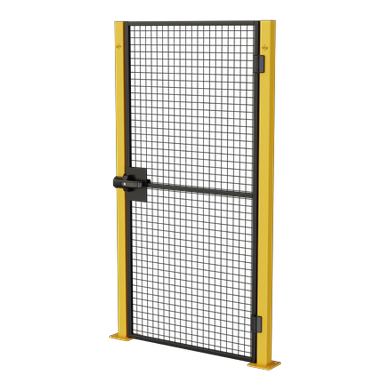 Industrial safety mesh gate with yellow posts