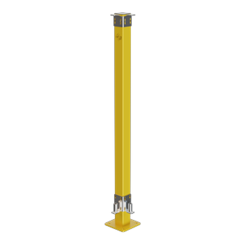 Yellow steel safety bollard with base plate