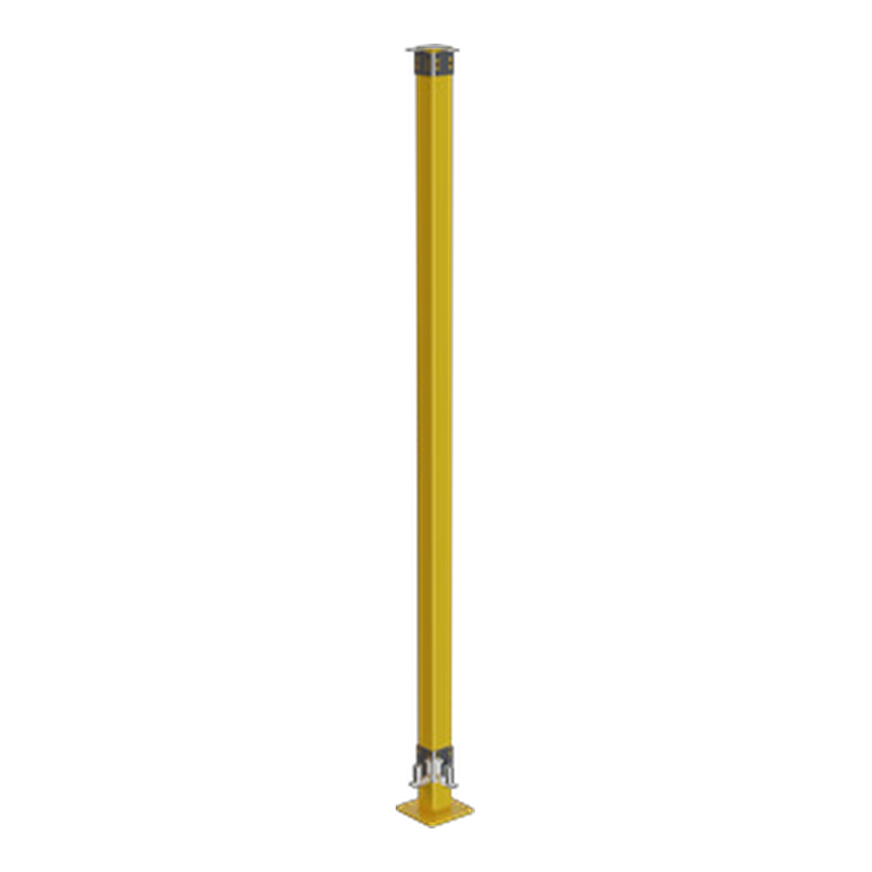 Yellow steel safety bollard with base plate