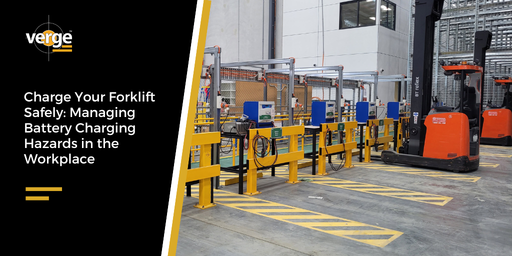 Forklift charging station inside industrial warehouse