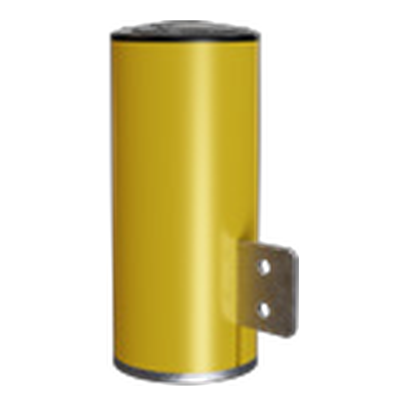 Yellow cylindrical bollard with side mounting bracket