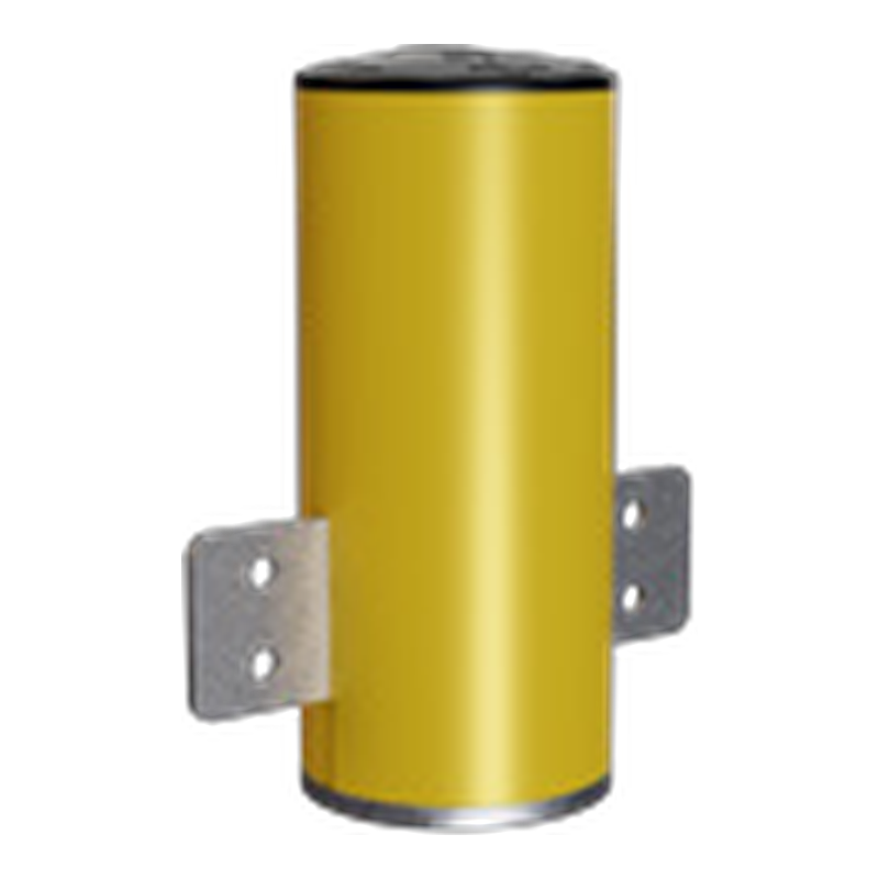 Yellow cylindrical metal device with side mounting brackets