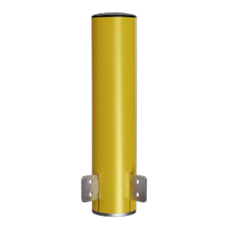 Yellow metal bollard with side mounting brackets