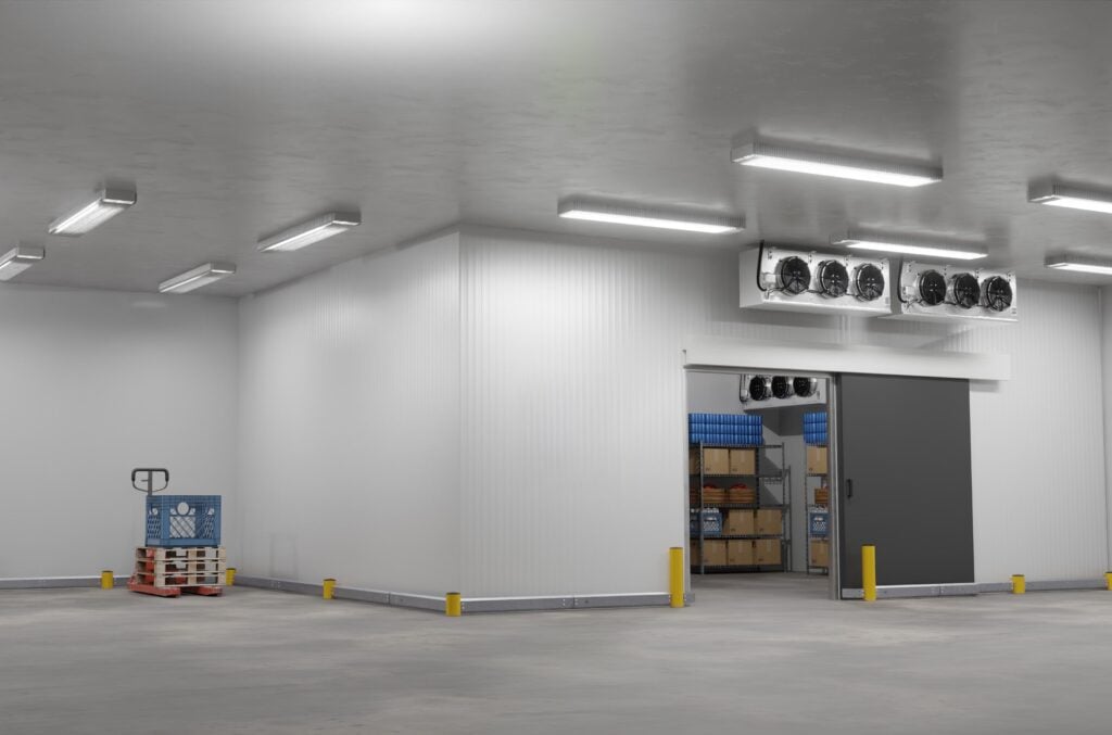 Industrial cold storage room with refrigeration units